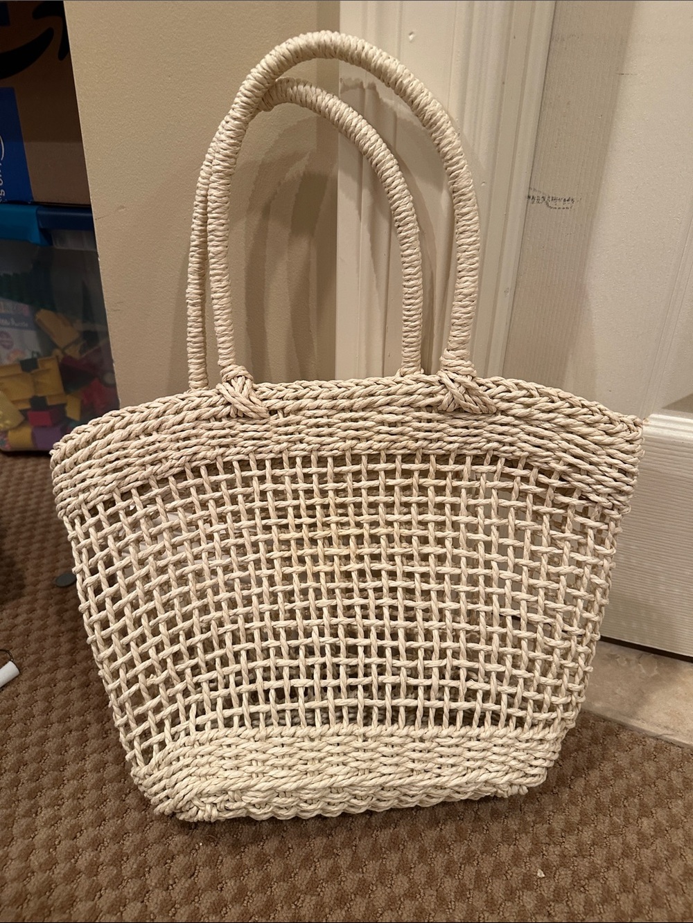 Woven Straw Tote Bag in Cream - Lightweight Beach & Everyday Tote